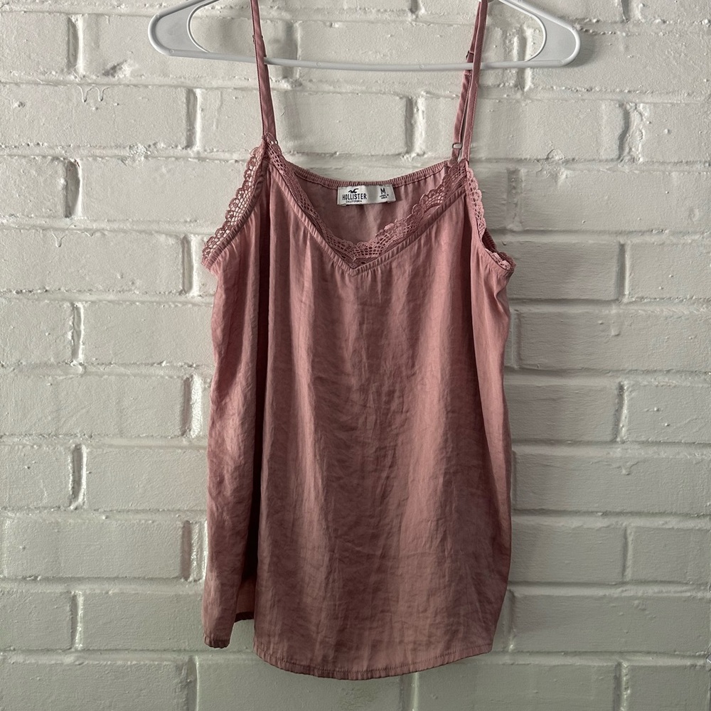 Hollister | Women's Pink Lace Trim Cami Top